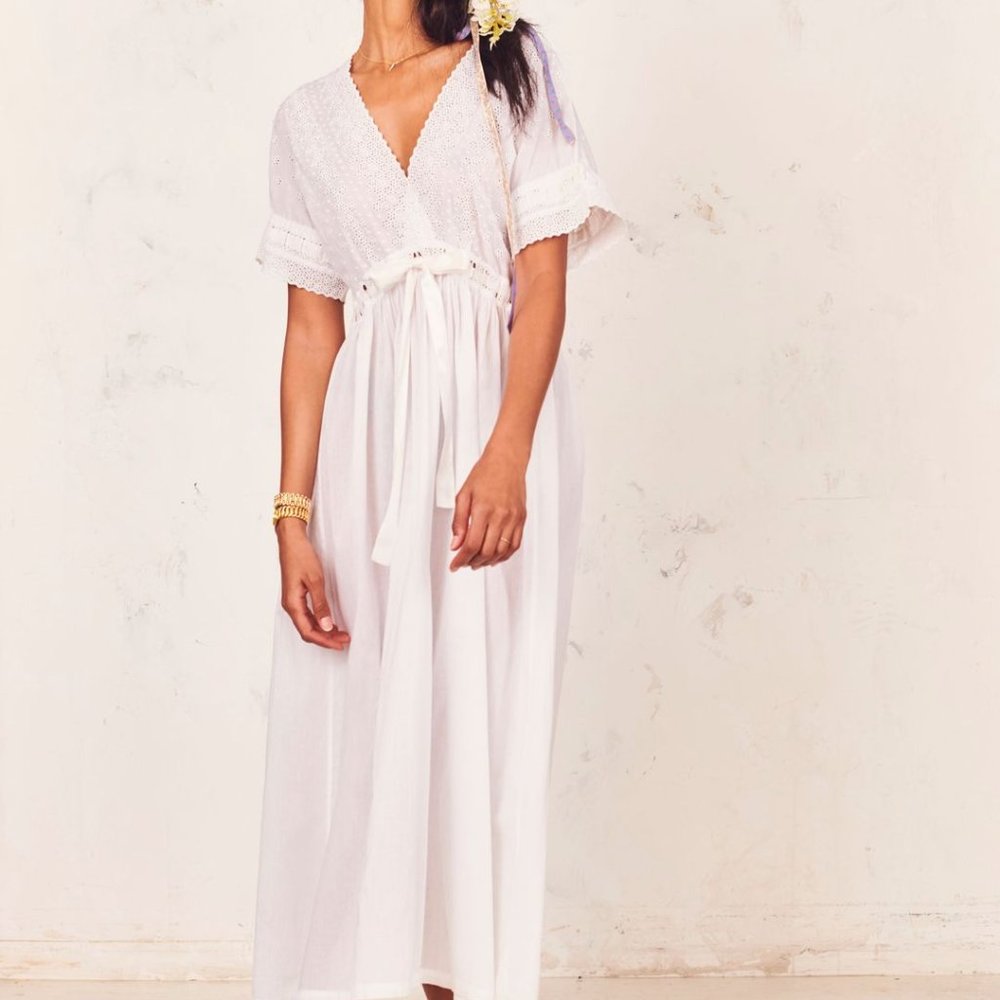 LoveShackFancy Iona Dress - White, Size Medium - NWOT